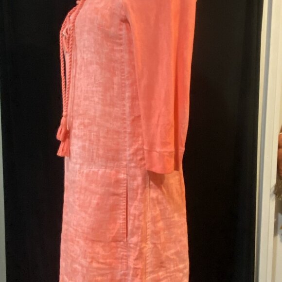 *20🤗You Are Sweet💛 Salmon Sandwich Pure Linen Dress - Picture 4 of 14